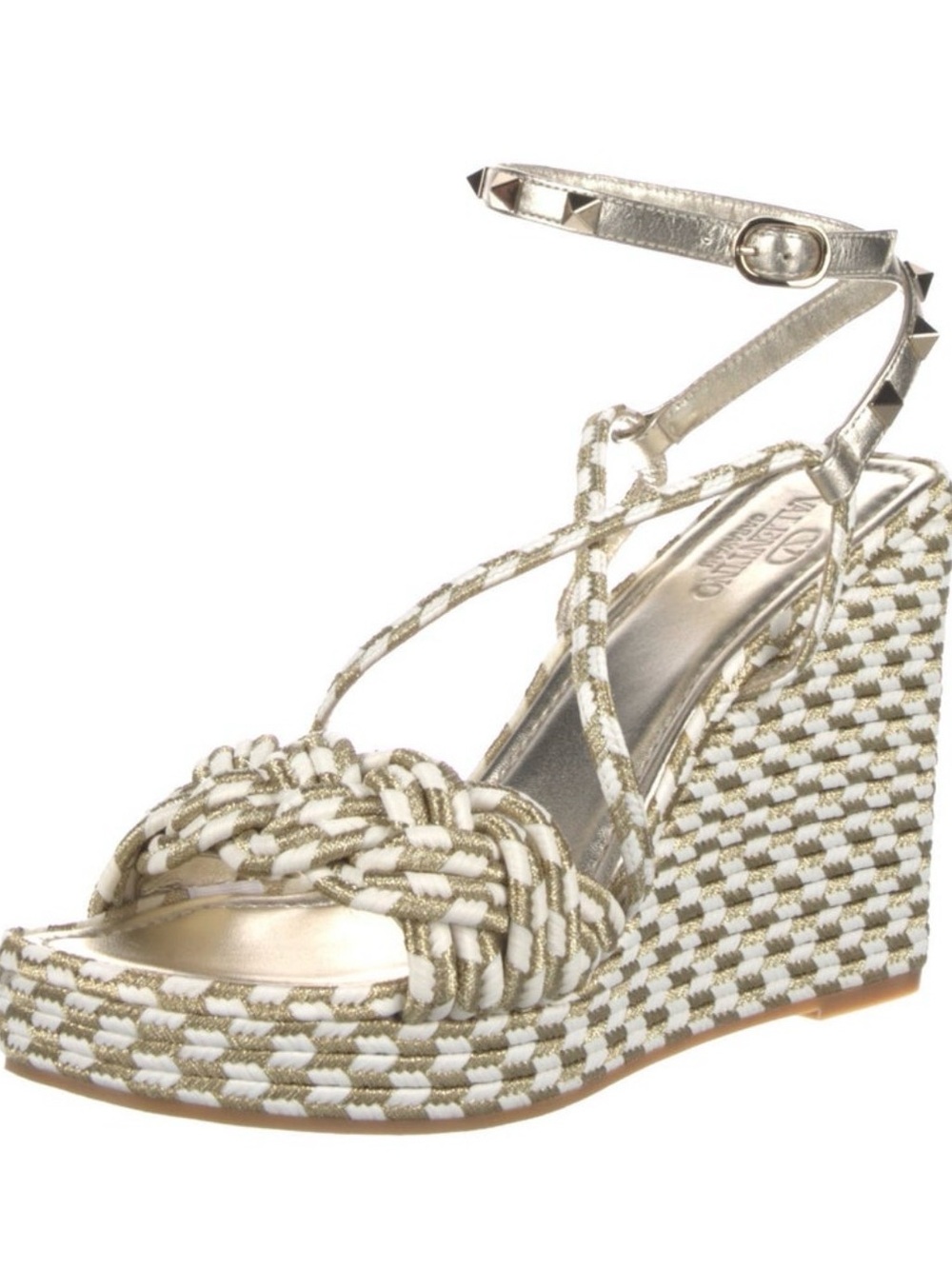 Valentino Garavani Torchon Espadrille Studded Wedge Sandal w/ Ankle Strap size 9
